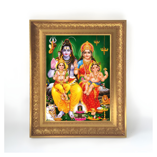 Premium Lord Shiva Parvati Family Wall Art – Shiva Parivar with Ganesha & Kartikeya Hindu God Photo Frame