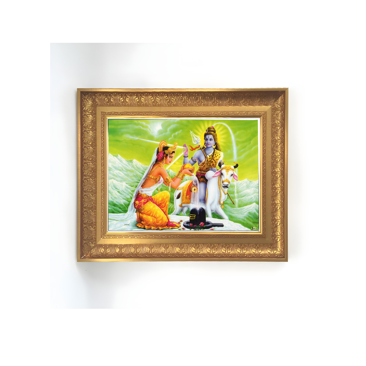 Premium Lord Shiva & Parvati Wall Art – Mahadev Shivling Puja Hindu God Photo Frame