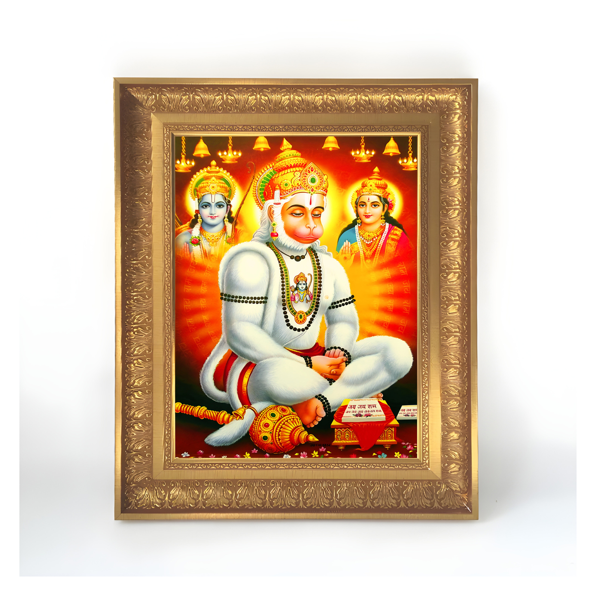 Premoium Lord Hanuman Wall Art – Devotional Hanuman with Lord Rama & Sita Hindu God Photo Frame