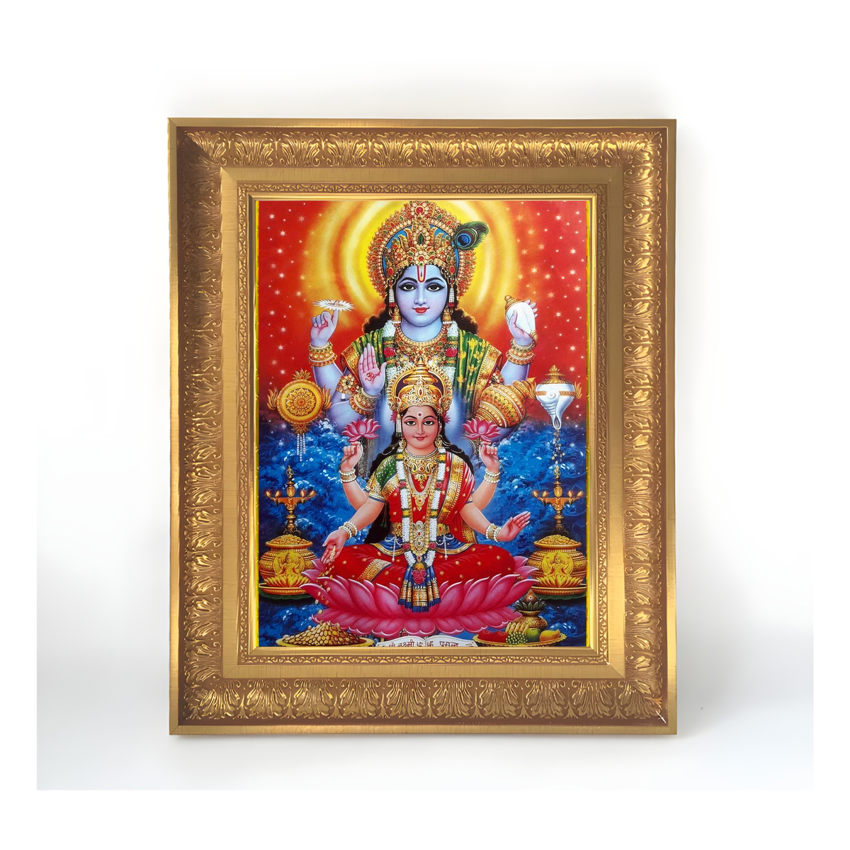 Premium Lord Vishnu Lakshmi Wall Art – Goddess Lakshmi & Lord Vishnu Hindu God Photo Frame | Spiritual Home Décor