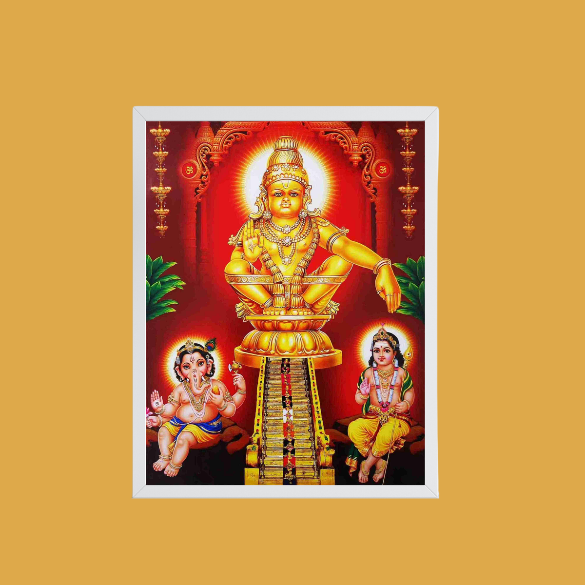 Lord  Ayyappa wall art -Ayyappa swamy with Ganapathi and Karthikeya Hindhu God Photo Frame