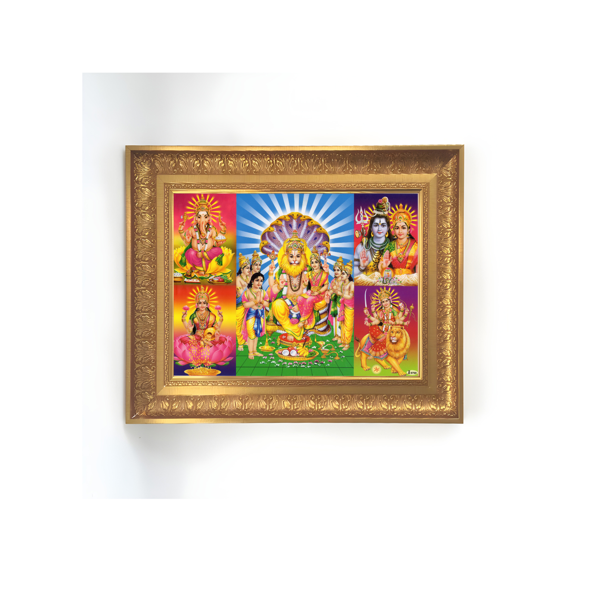Premium Lord Narasimha with Lakshmi Wall Art – Hindu Gods Ganesha Shiva Parvati Durga Religious Photo Frame