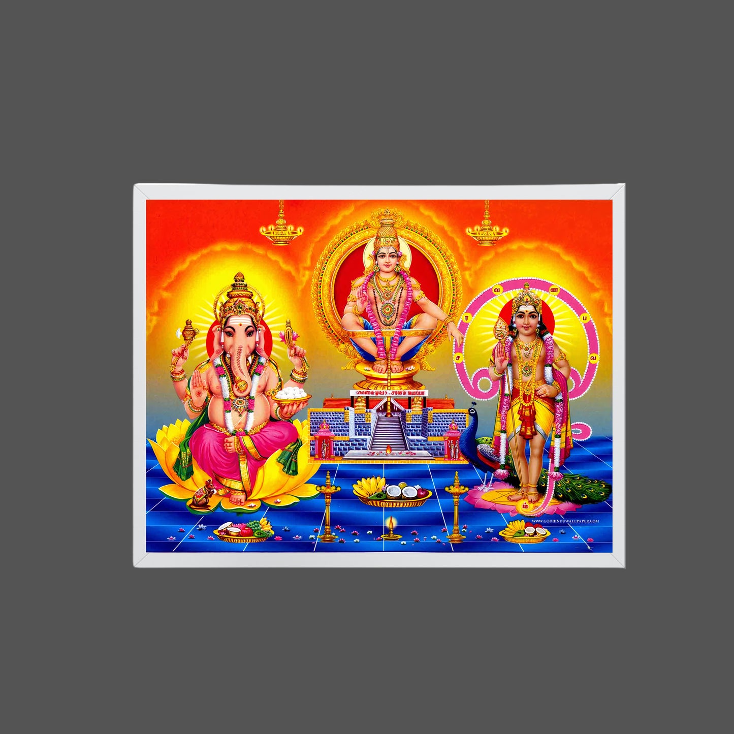 Lord Ayyappa , Ganesh and Karthikeya Wall Art -  Ayyappa , Ganesh And Kartikeya Hindu God Photo Frame
