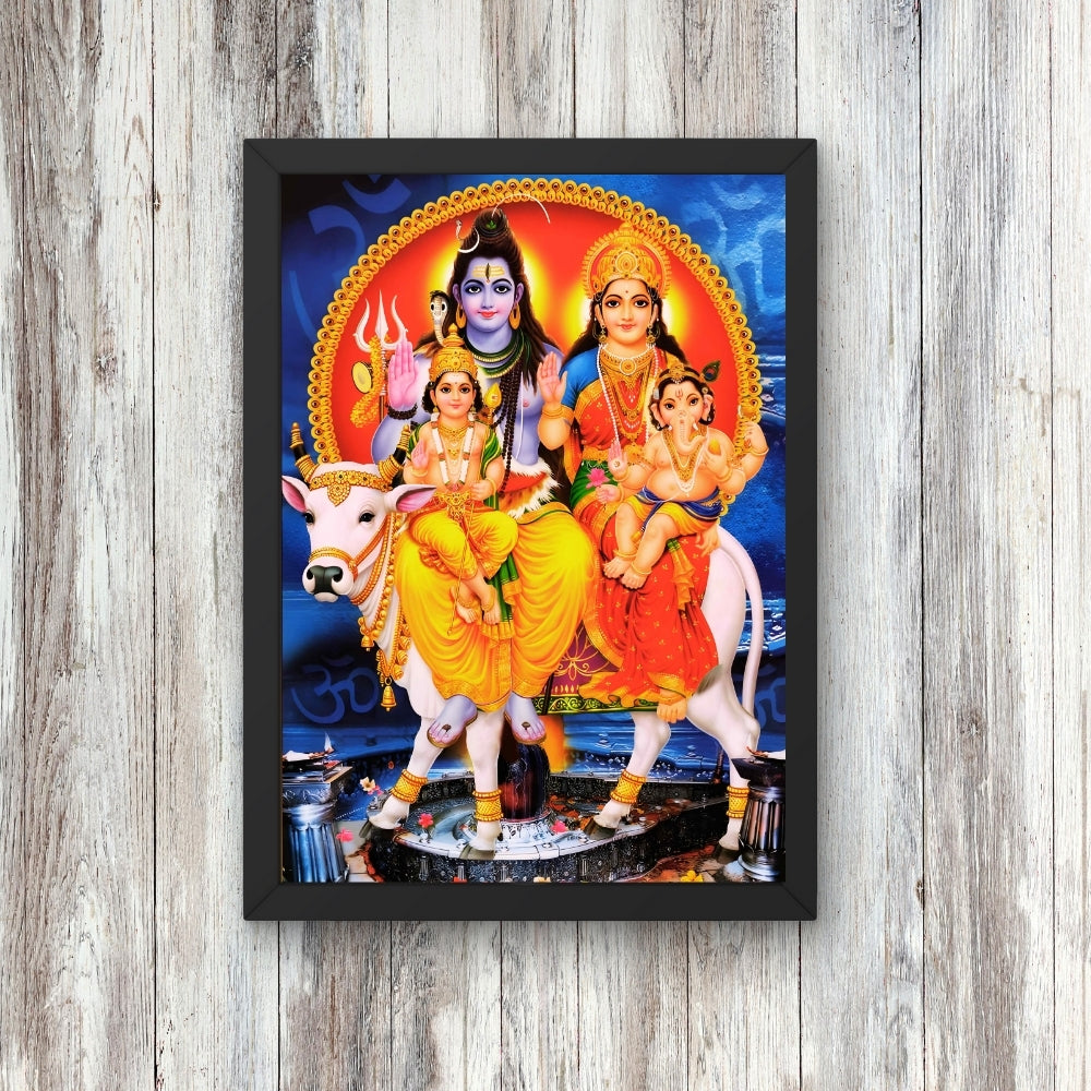 Shiva Parivar Wall Art – Lord Shiva, Goddess Parvati, Ganesha & Kartikeya Hindu God Photo Frame