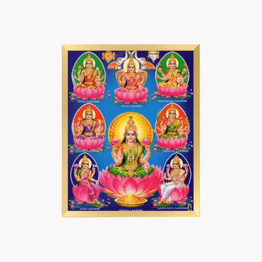 Ashta Lakshmi Wall Art – Eight Forms of Goddess Lakshmi Hindu Religious Photo Frame