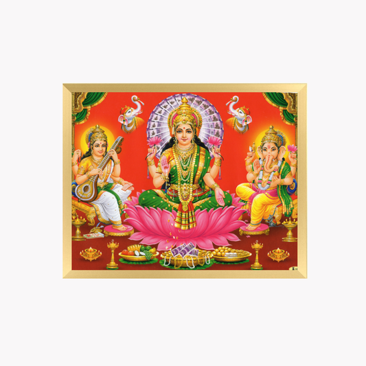 Lakshmi Saraswati Ganesha Wall Art – Goddess Lakshmi, Saraswati & Lord Ganesha Hindu God Photo Frame