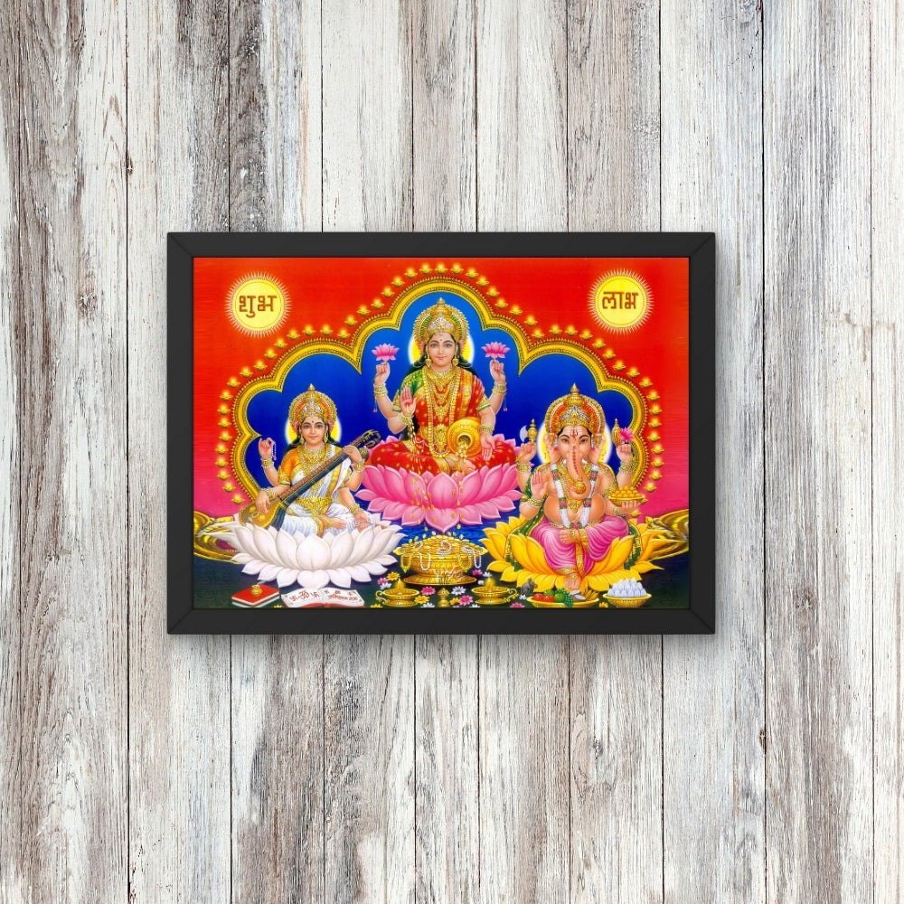 Lakshmi Saraswati Ganesha Wall Art – Goddess Lakshmi, Saraswati & Lord Ganesha Hindu God Photo Frame