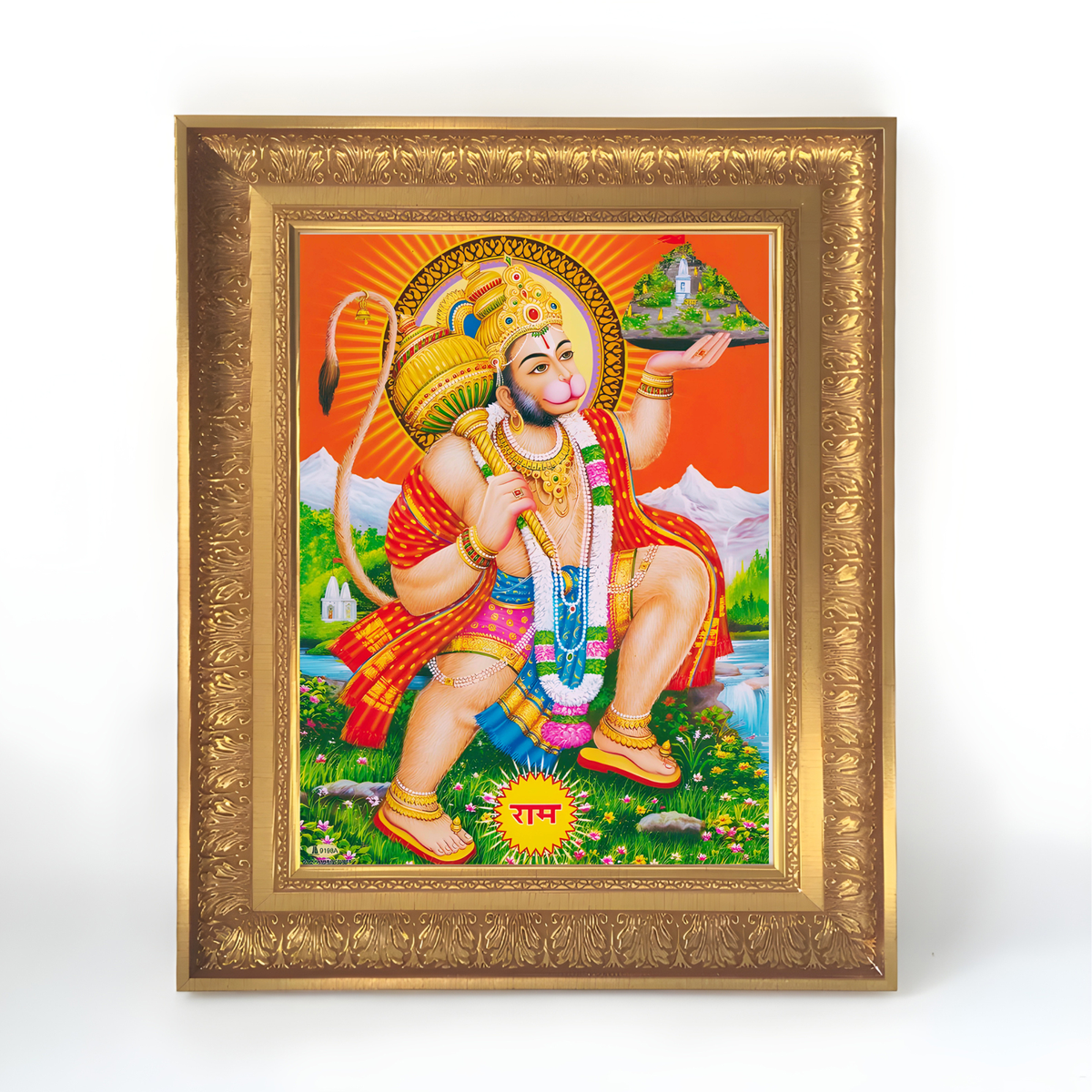 Premium Lord Hanuman Wall Art – Sanjeevani Mountain Carrying Hanuman Hindu God Photo Frame
