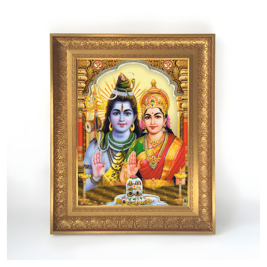 Premium Lord Shiva Parvati Wall Art – Shiva Shakti Hindu God Photo Frame with Shiva Lingam