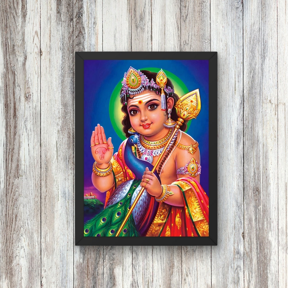 Lord Murugan Wall Art – Bala Murugan with Peacock Hindu God Photo Frame