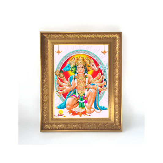 Premium Panchmukhi Hanuman Wall Art – Five-Faced Lord Hanuman Hindu God Photo Frame