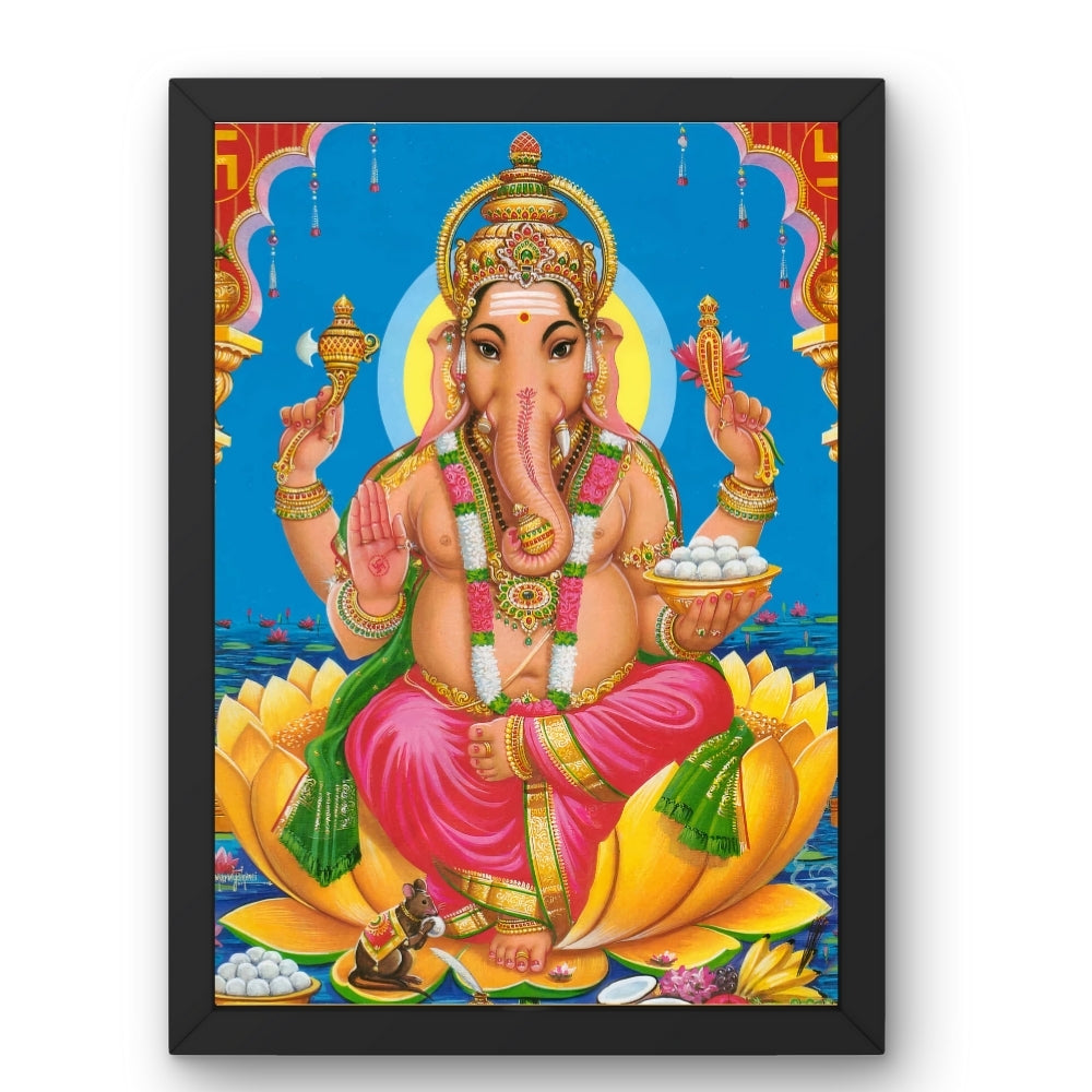 Lord Ganesha Wall Art – Hindu God Photo Frame for Home & Puja Room