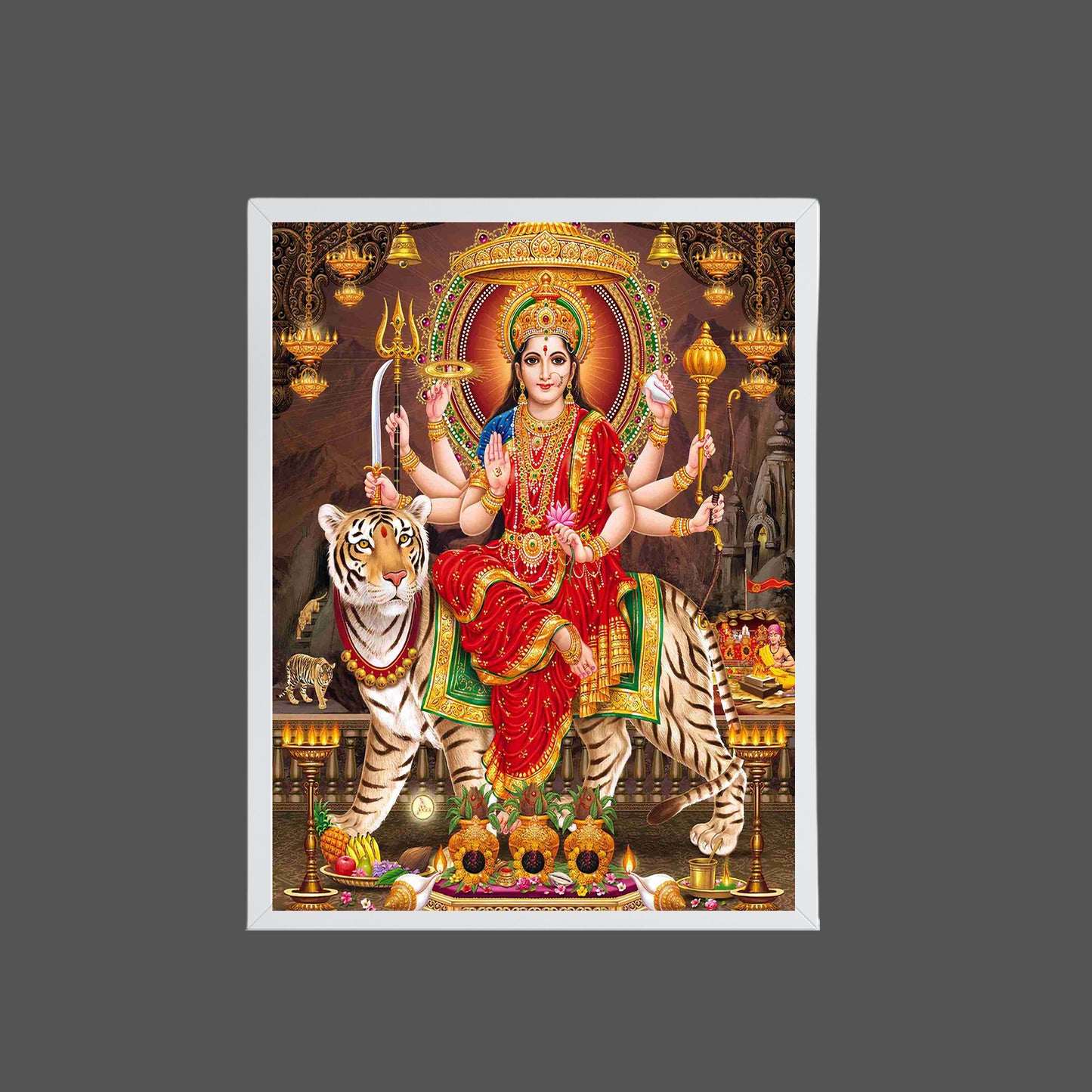 Maa Durga Wall Art – Goddess Durga with Tiger Hindu Goddess Photo Frame