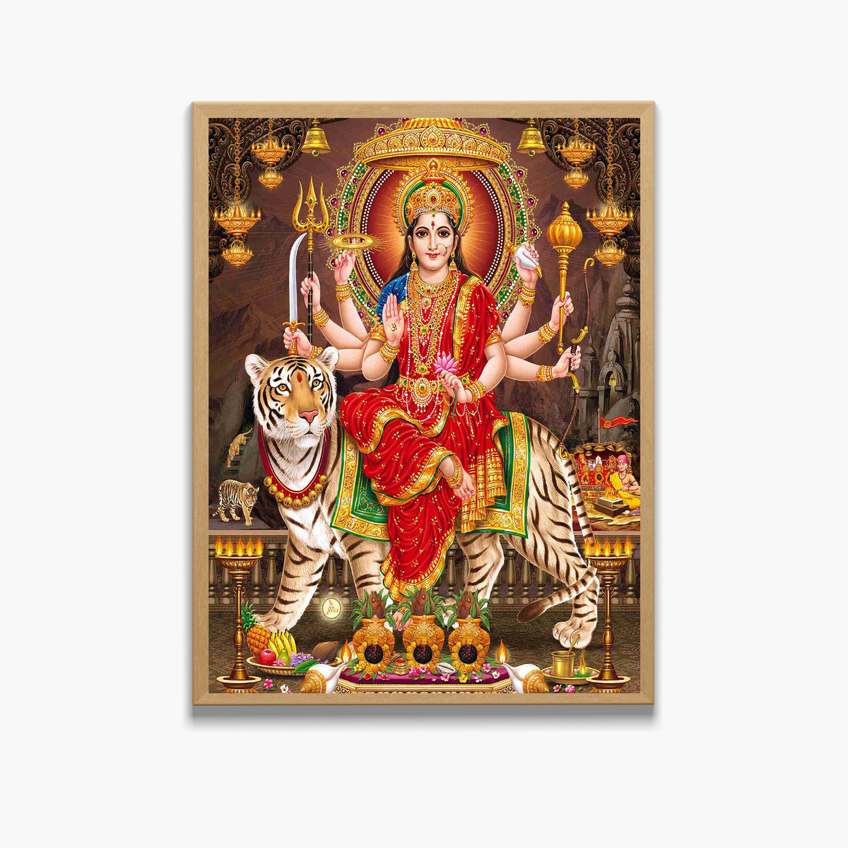 Maa Durga Wall Art – Goddess Durga with Tiger Hindu Goddess Photo Frame