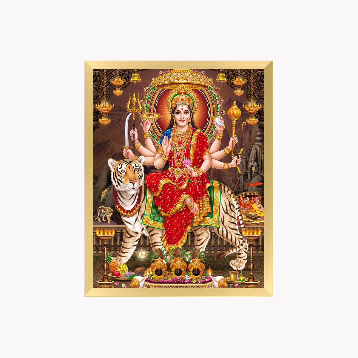 Maa Durga Wall Art – Goddess Durga with Tiger Hindu Goddess Photo Frame