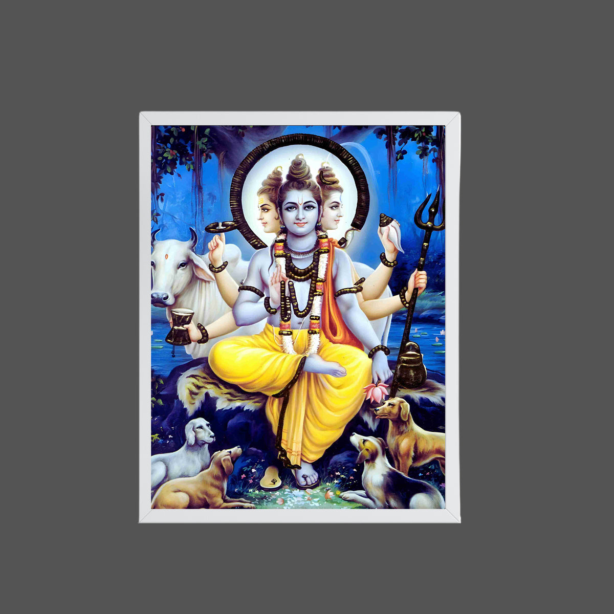 Dattatreya Wall Art – Lord Dattatreya Three-Faced Hindu God Photo Frame