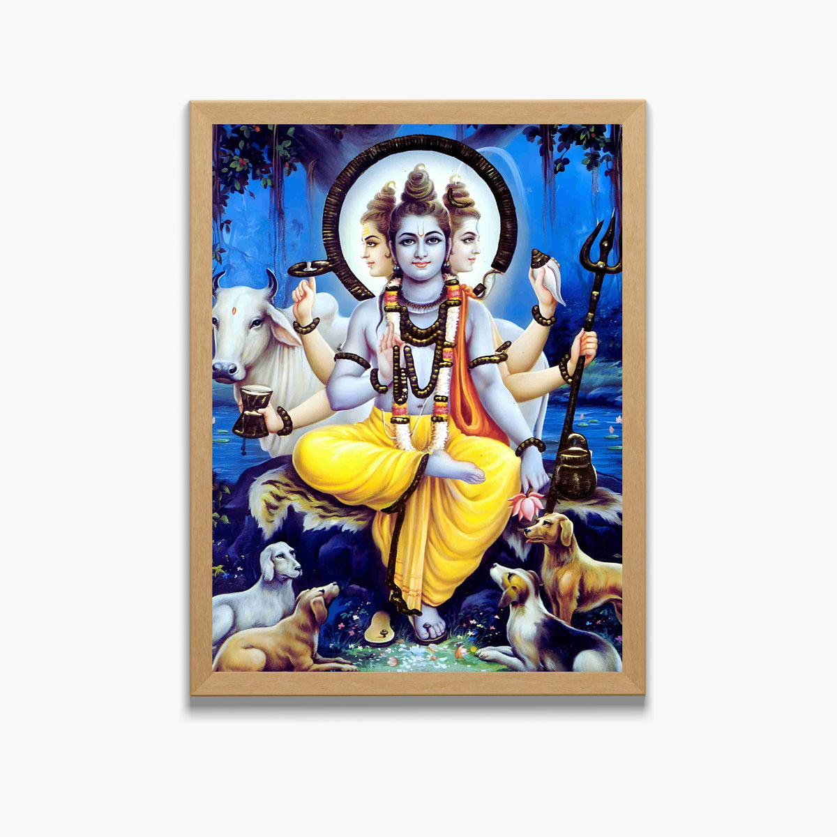 Dattatreya Wall Art – Lord Dattatreya Three-Faced Hindu God Photo Frame