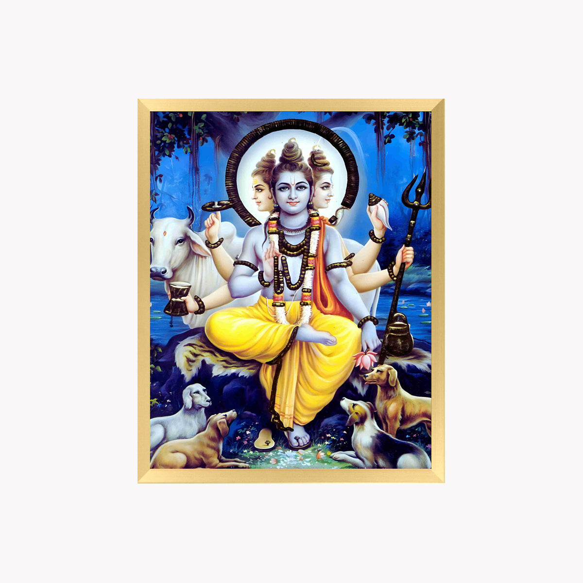 Dattatreya Wall Art – Lord Dattatreya Three-Faced Hindu God Photo Frame