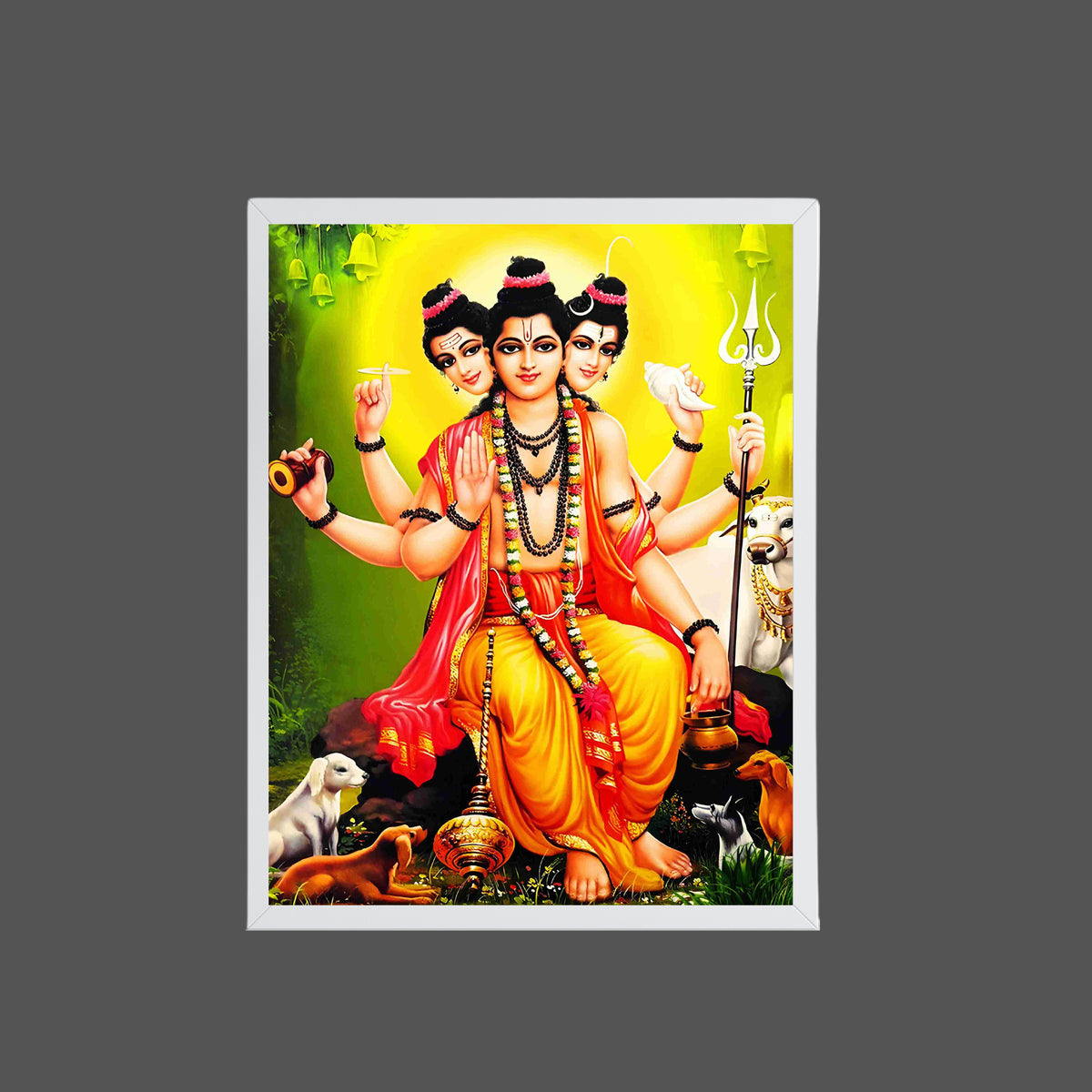 Dattatreya Wall Art – Lord Dattatreya Three-Faced Hindu God Photo Frame