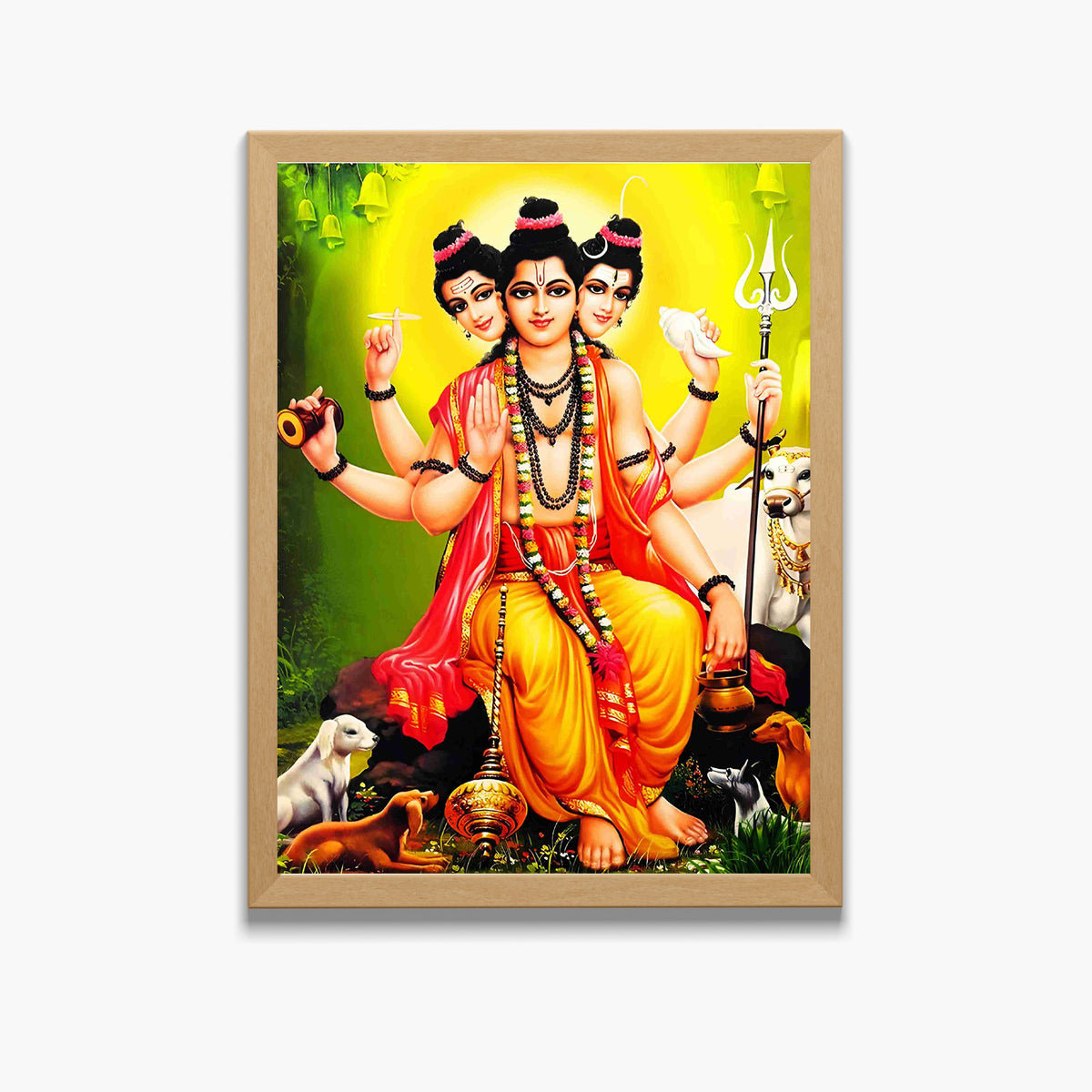 Dattatreya Wall Art – Lord Dattatreya Three-Faced Hindu God Photo Frame