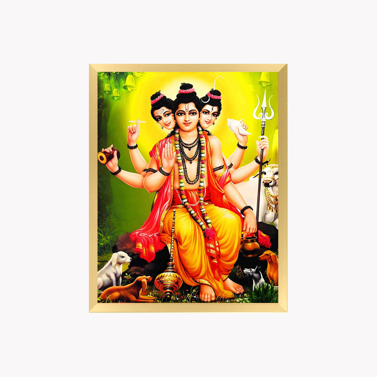 Dattatreya Wall Art – Lord Dattatreya Three-Faced Hindu God Photo Frame