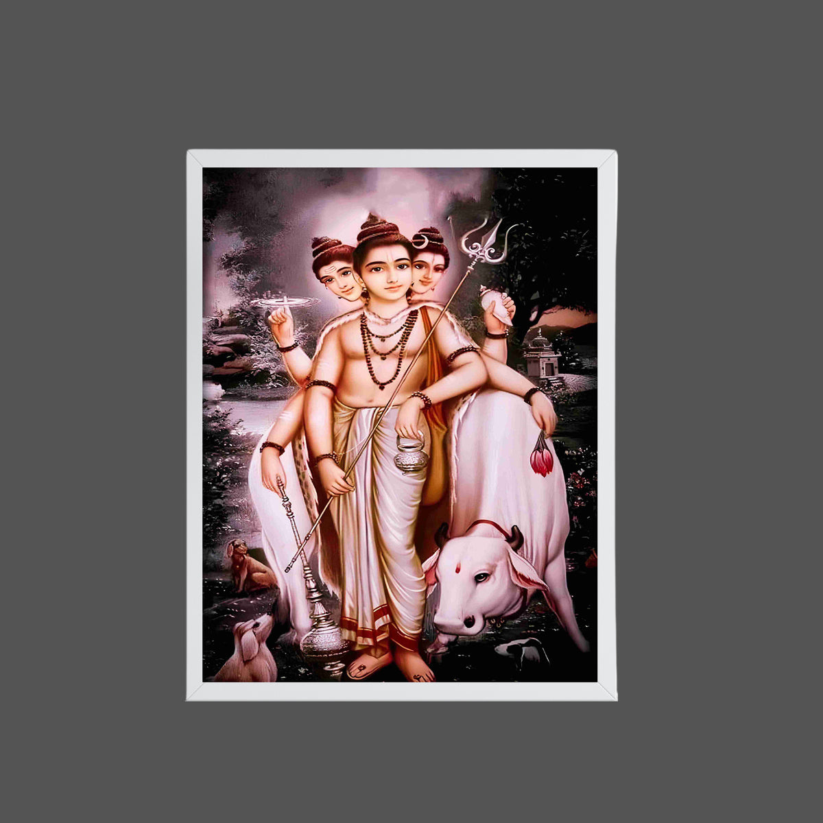 Dattatreya Wall Art – Lord Dattatreya Three-Faced Hindu God Photo Frame