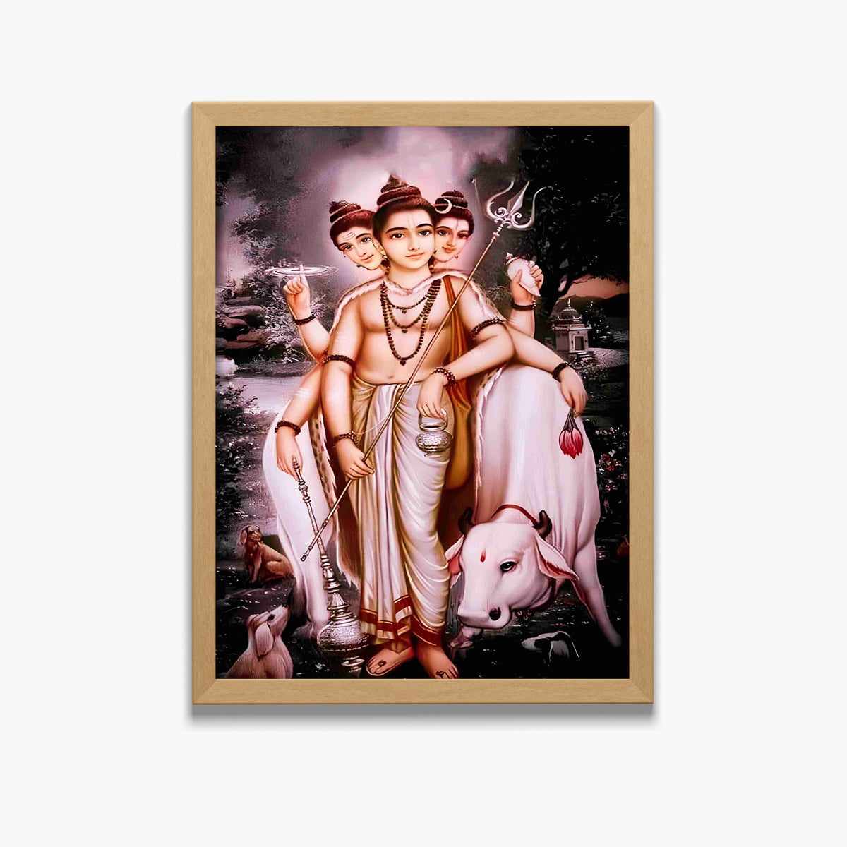 Dattatreya Wall Art – Lord Dattatreya Three-Faced Hindu God Photo Frame