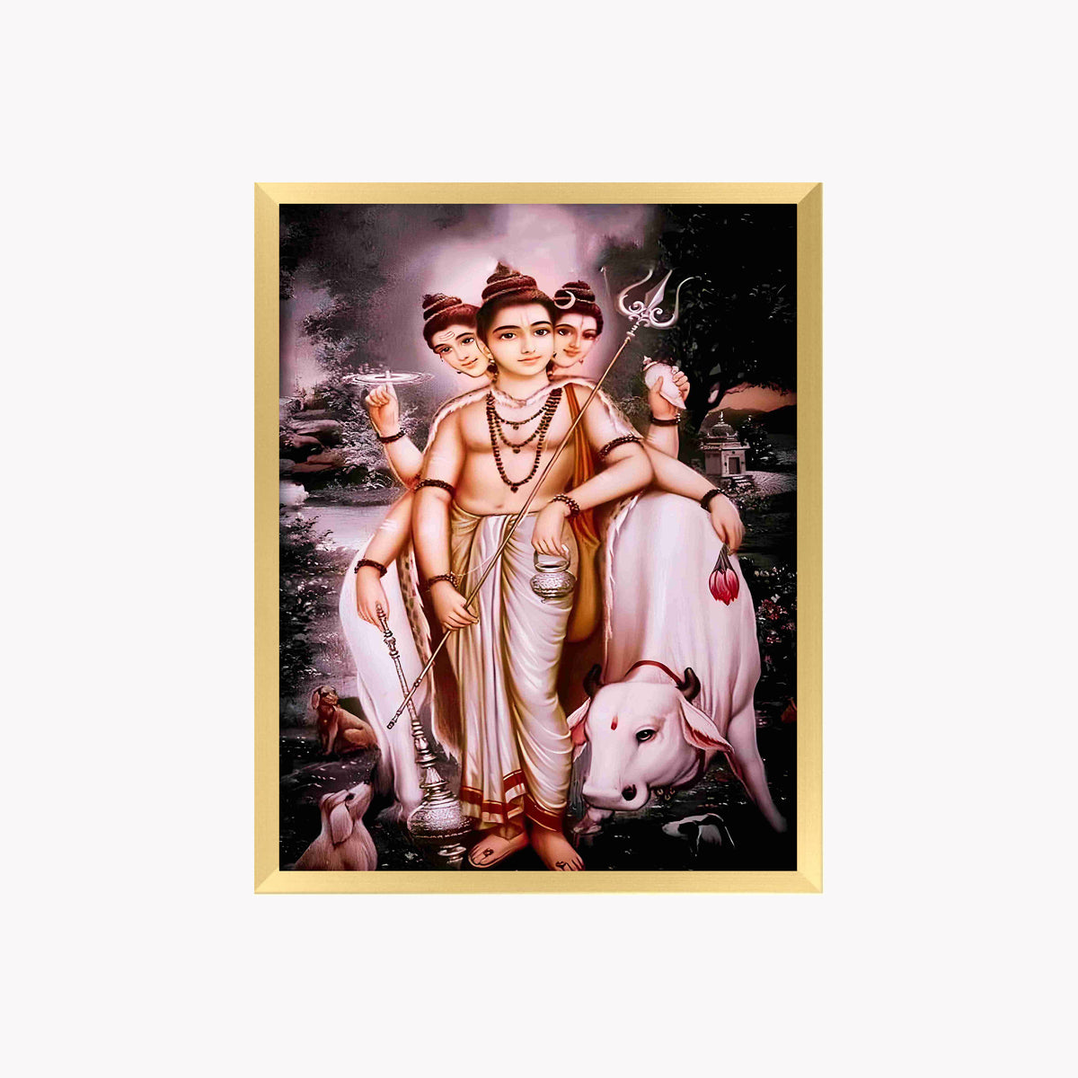 Dattatreya Wall Art – Lord Dattatreya Three-Faced Hindu God Photo Frame