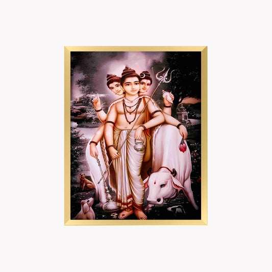 Dattatreya Wall Art – Lord Dattatreya Three-Faced Hindu God Photo Frame