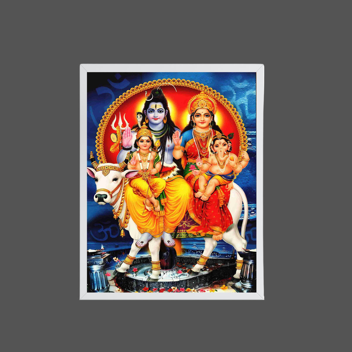 Shiva Parivar Wall Art – Lord Shiva, Goddess Parvati, Ganesha & Kartikeya Hindu God Photo Frame