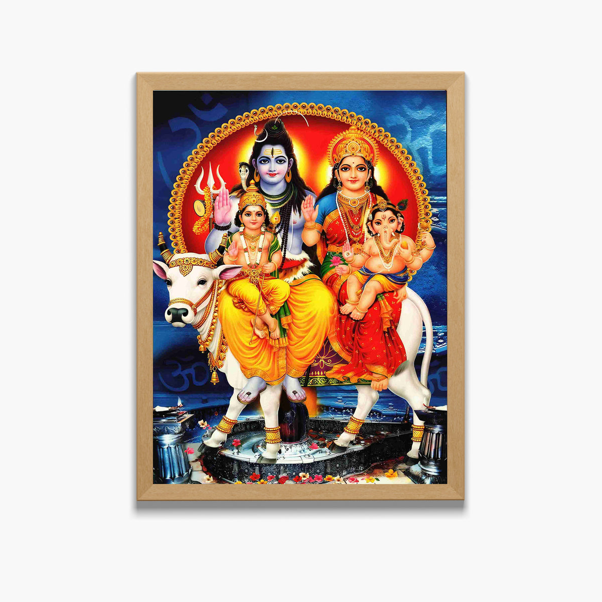 Shiva Parivar Wall Art – Lord Shiva, Goddess Parvati, Ganesha & Kartikeya Hindu God Photo Frame