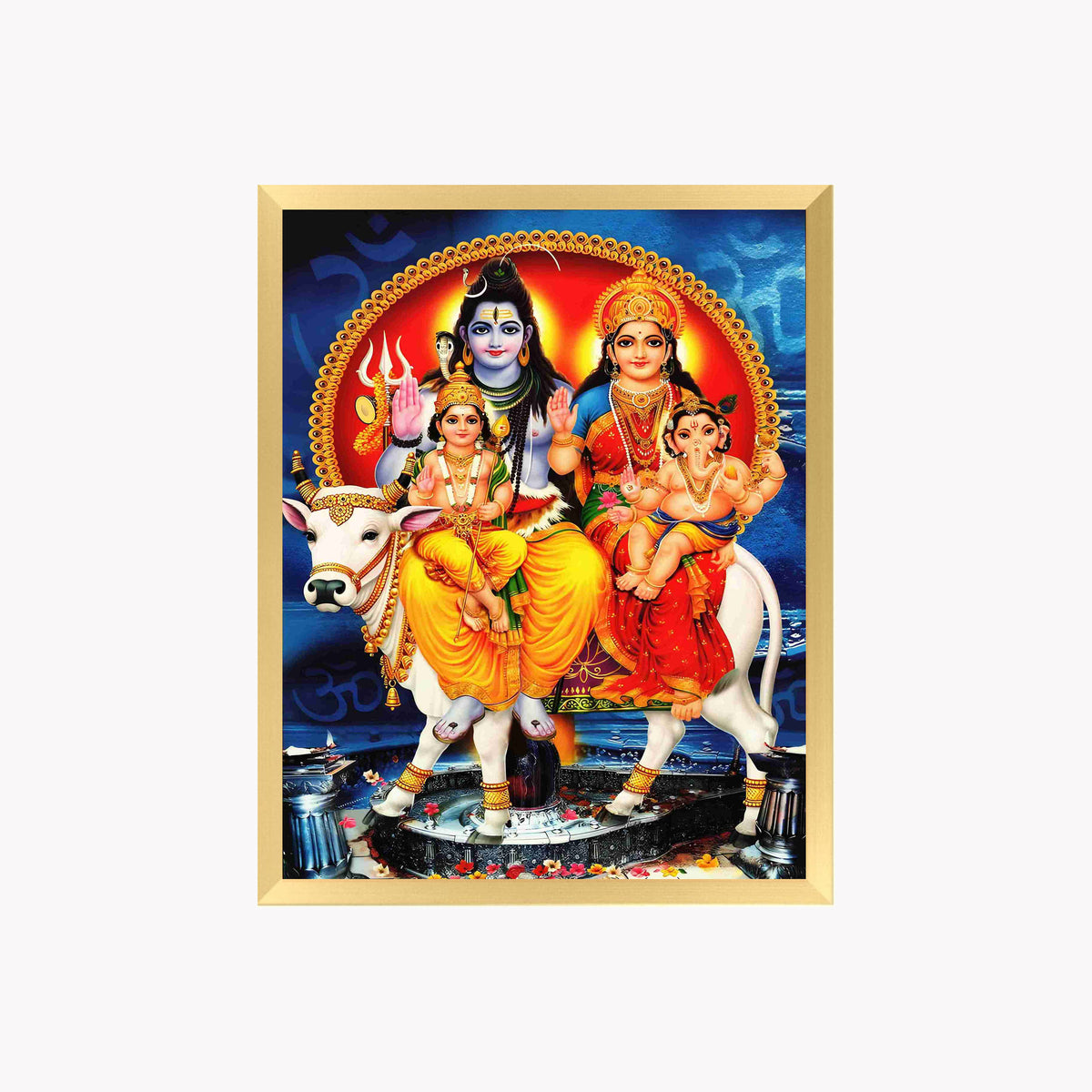 Shiva Parivar Wall Art – Lord Shiva, Goddess Parvati, Ganesha & Kartikeya Hindu God Photo Frame