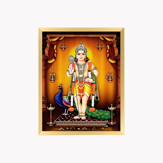 Lord Murugan Wall Art – Tamil God Murugan with Peacock & Vel Hindu God Photo Frame