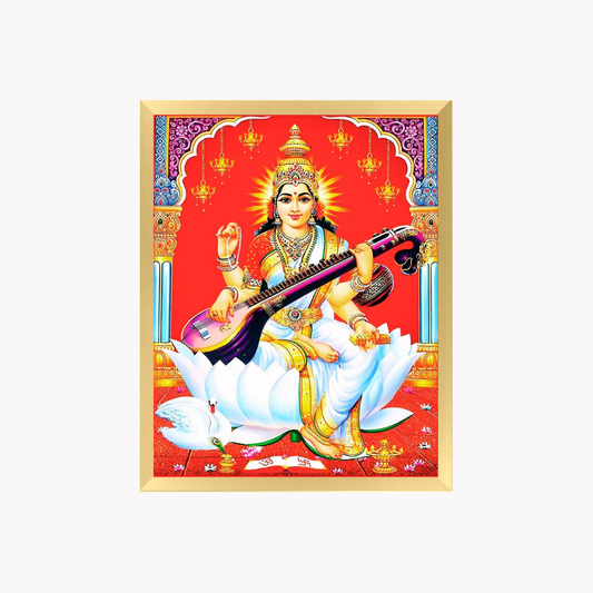 Goddess Saraswati Wall Art – Maa Saraswati with Veena Hindu Goddess Photo Frame
