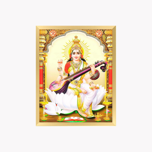 Goddess Saraswati Wall Art – Maa Saraswati with Veena Hindu Goddess Photo Frame