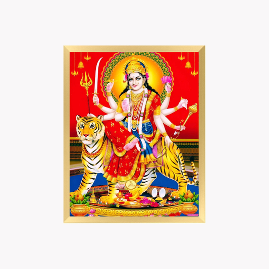 Maa Durga Wall Art – Goddess Durga with Tiger Hindu Goddess Photo Frame