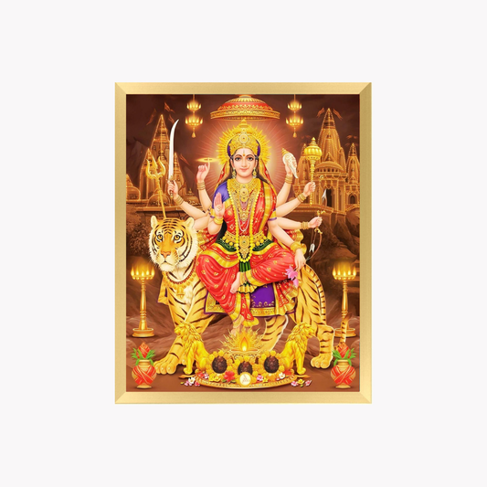 Goddess Durga Wall Art – Maa Durga with Tiger Hindu Goddess Photo Frame