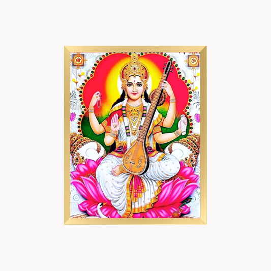 Goddess Saraswati Wall Art – Maa Saraswati with Veena Hindu Goddess Photo Frame