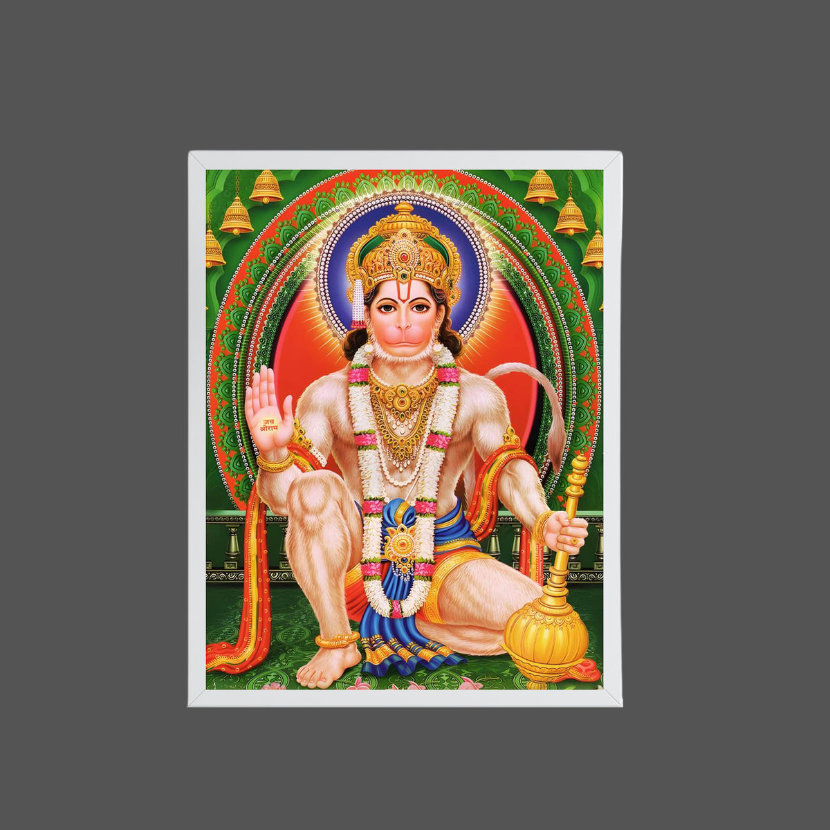 Lord Hanuman Wall Art – Seated Lord Hanuman with Gada Hindu God Photo Frame