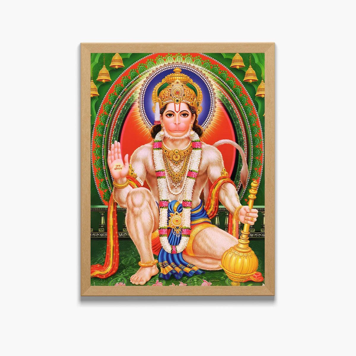 Lord Hanuman Wall Art – Seated Lord Hanuman with Gada Hindu God Photo Frame