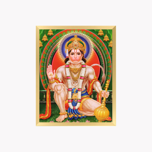 Lord Hanuman Wall Art – Seated Lord Hanuman with Gada Hindu God Photo Frame