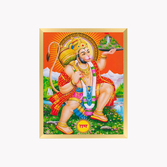 Lord Hanuman Wall Art – Sanjeevani Mountain Carrying Hanuman Hindu God Photo Frame