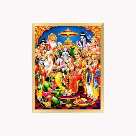 Lord Sri Rama Wall Art –  Lord Rama and Goddess Sita with Hanuman Hindu Devotional Photo Frame