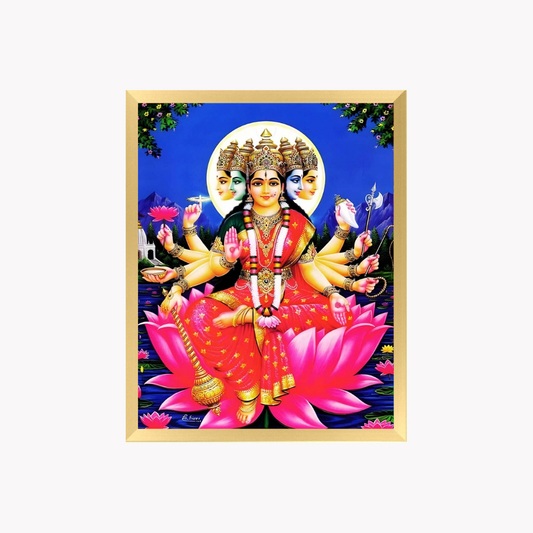 Panchmukhi Gayatri Mata Wall Art – Five-Faced Goddess Gayatri Photo Frame | Hindu Spiritual Home Décor