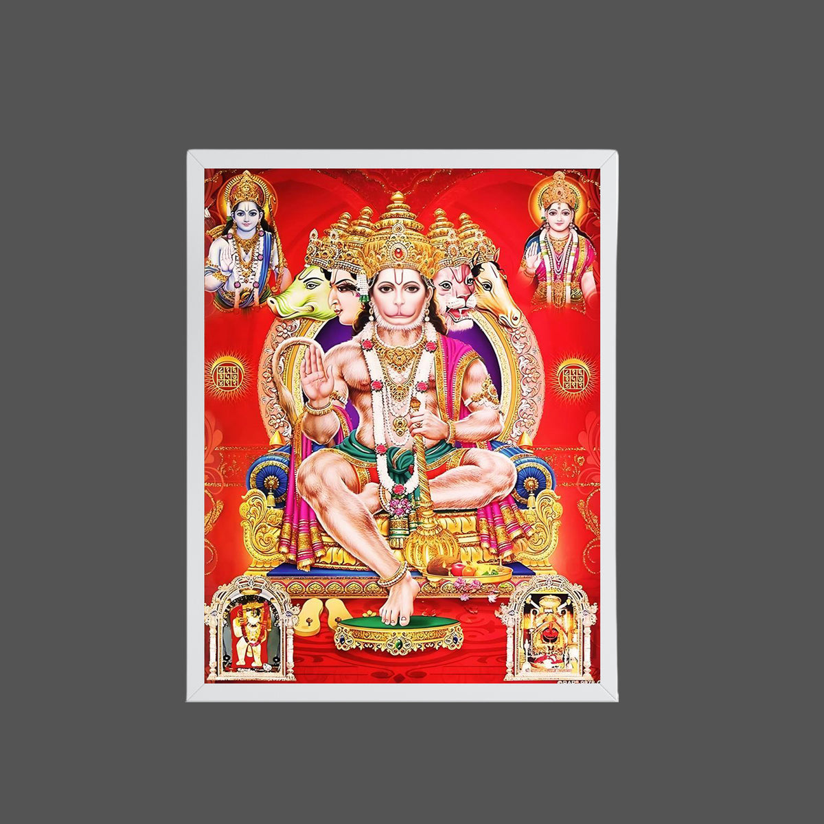 Panchamukhi Hanuman with rama sita wall art- Lord panchamukhi god frame