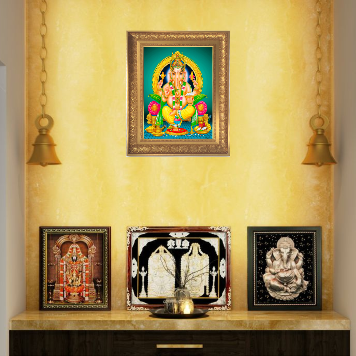 Premium Lord Ganesha Wall Art – Sri Vinayaka Hindu God Devotional Photo Frame