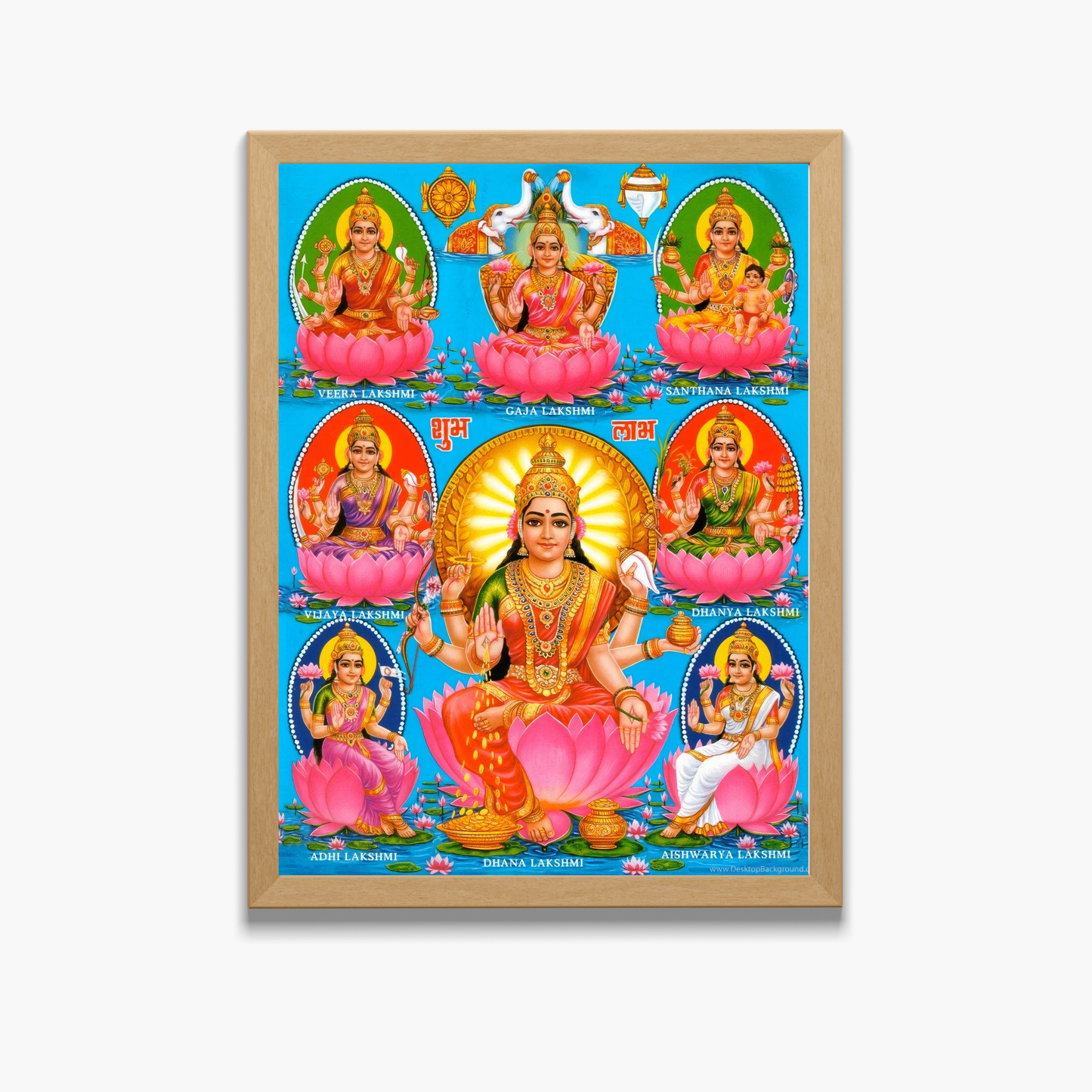 Goddess Lakshmi Wall Art – Ashtalakshmi Hindu God Photo Frame for Home & Puja Room