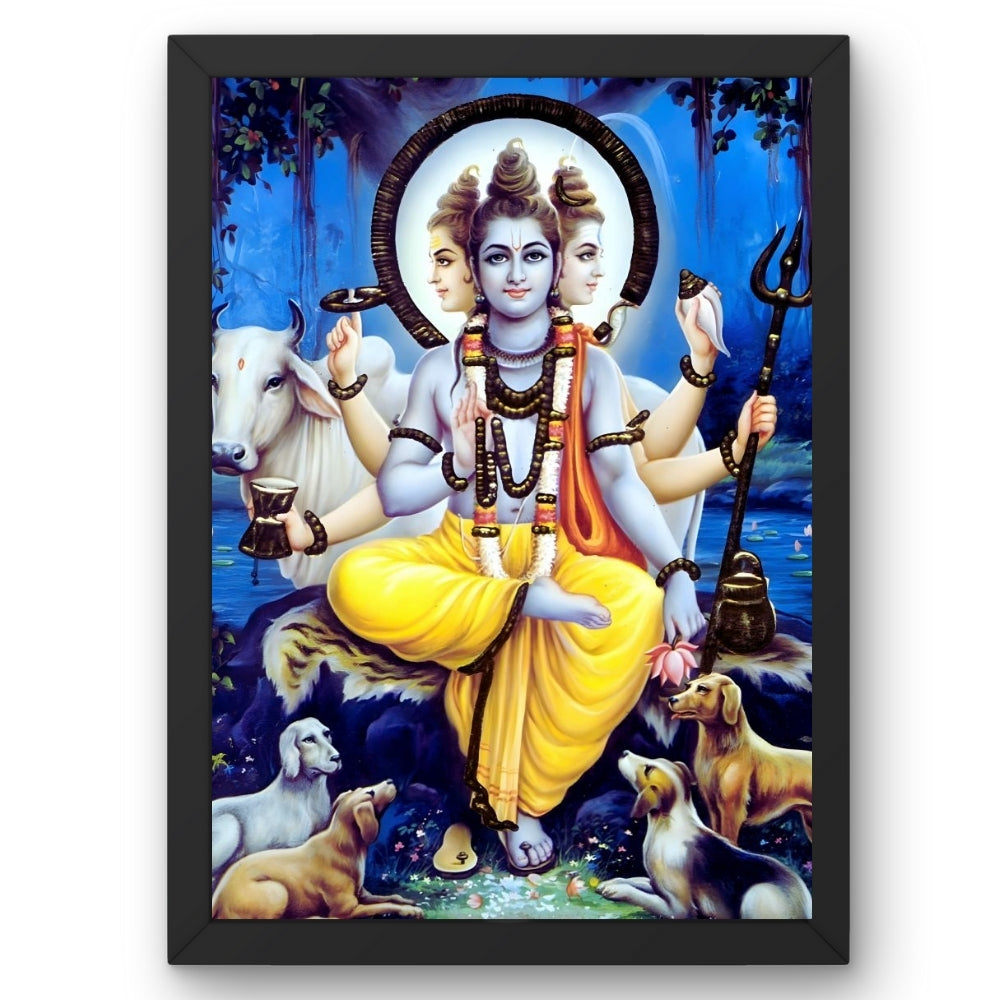 Dattatreya Wall Art – Lord Dattatreya Three-Faced Hindu God Photo Frame