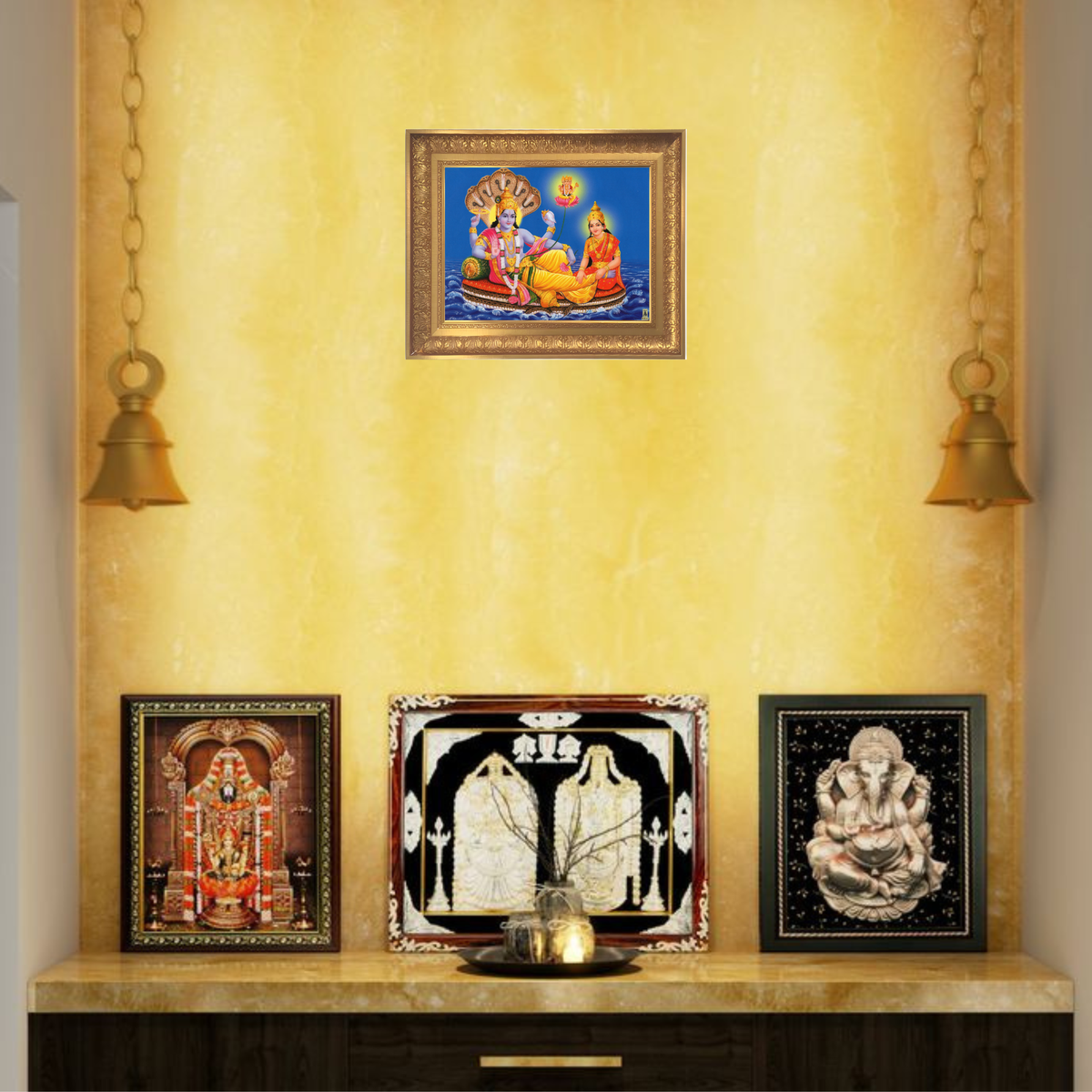 Premium Lakshmi Narayana Wall Art – Lord Vishnu with Goddess Lakshmi Hindu God Photo Frame