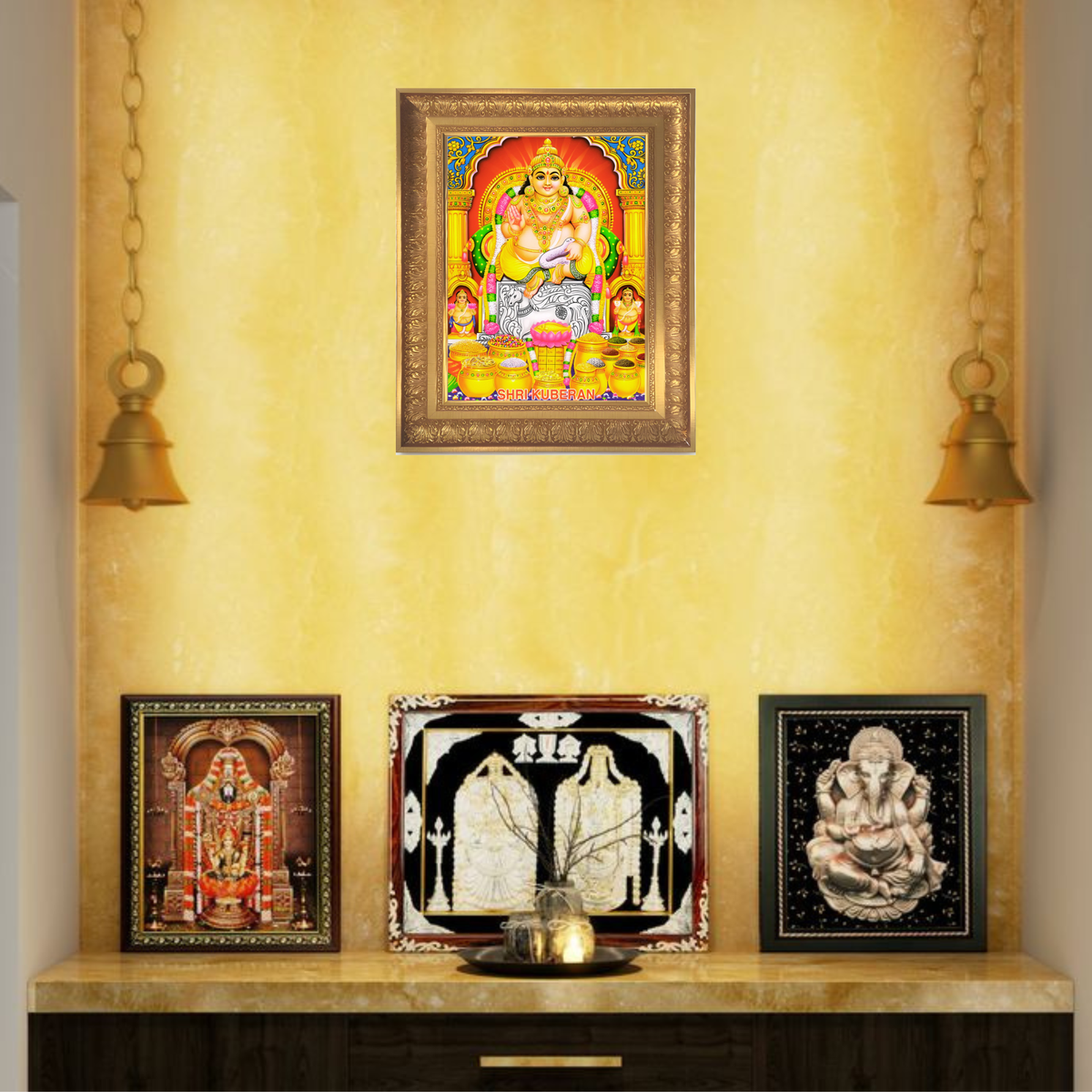 Premium Shri Kuber Wall Art – Lord Kubera Photo Frame | Hindu God of Wealth & Prosperity Spiritual Home Décor